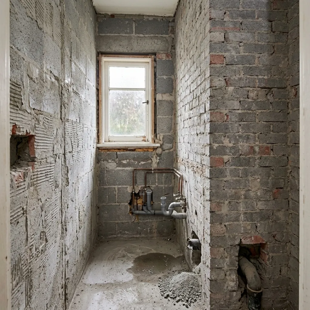 Badezimmerwand nach Abbruch